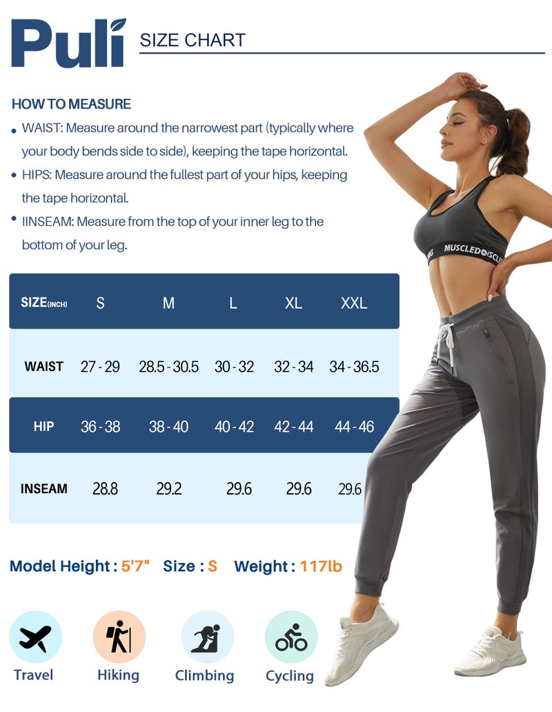 PULI Jogger Sweatpants for Women Drawstring Workout Sport with Zipper Pockets Light Grey L - Image 5